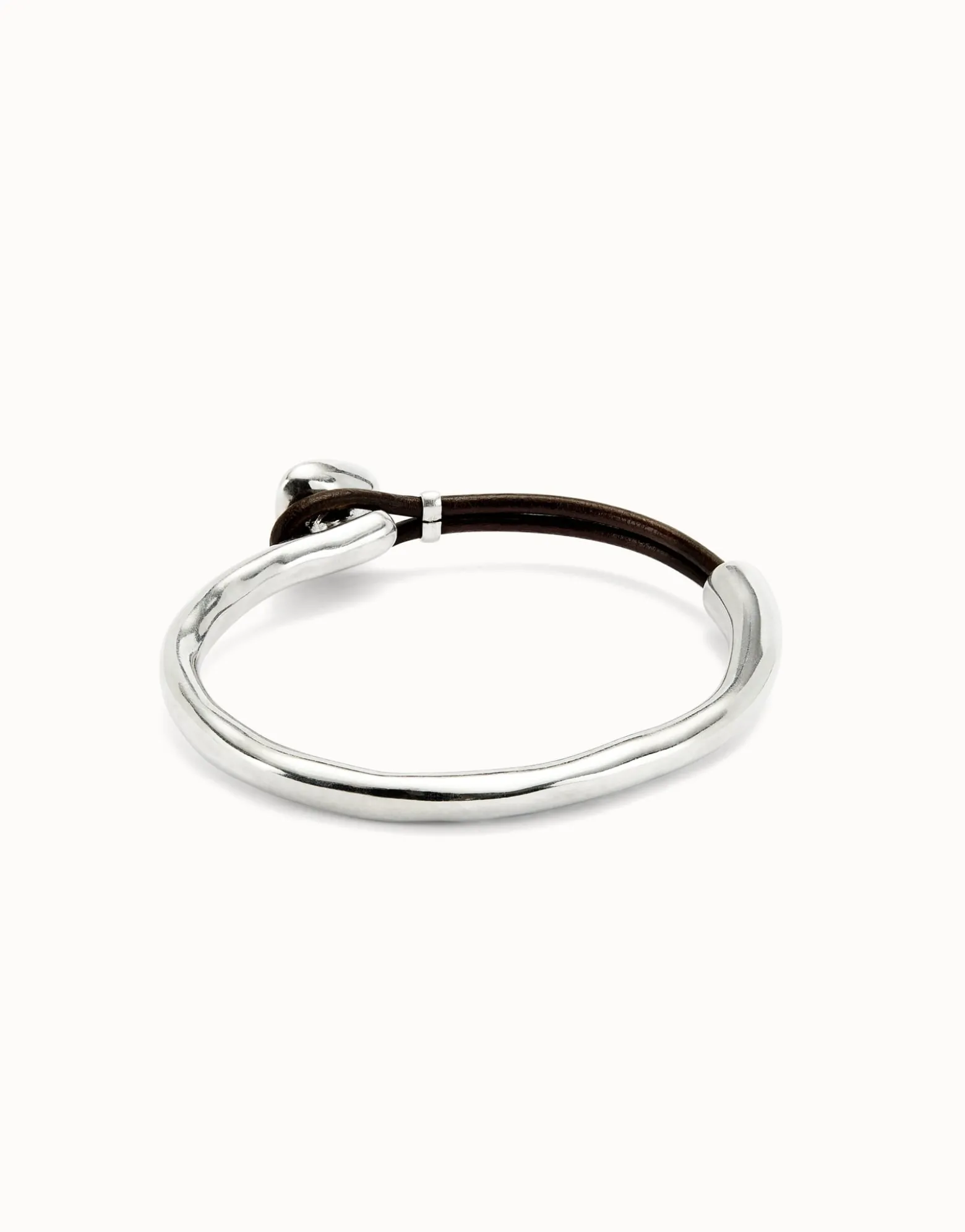 Bangle bracelet with leather and green crystal