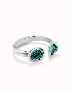 Bangle bracelet with two green crystals