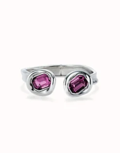 Bangle bracelet with two pink crystals