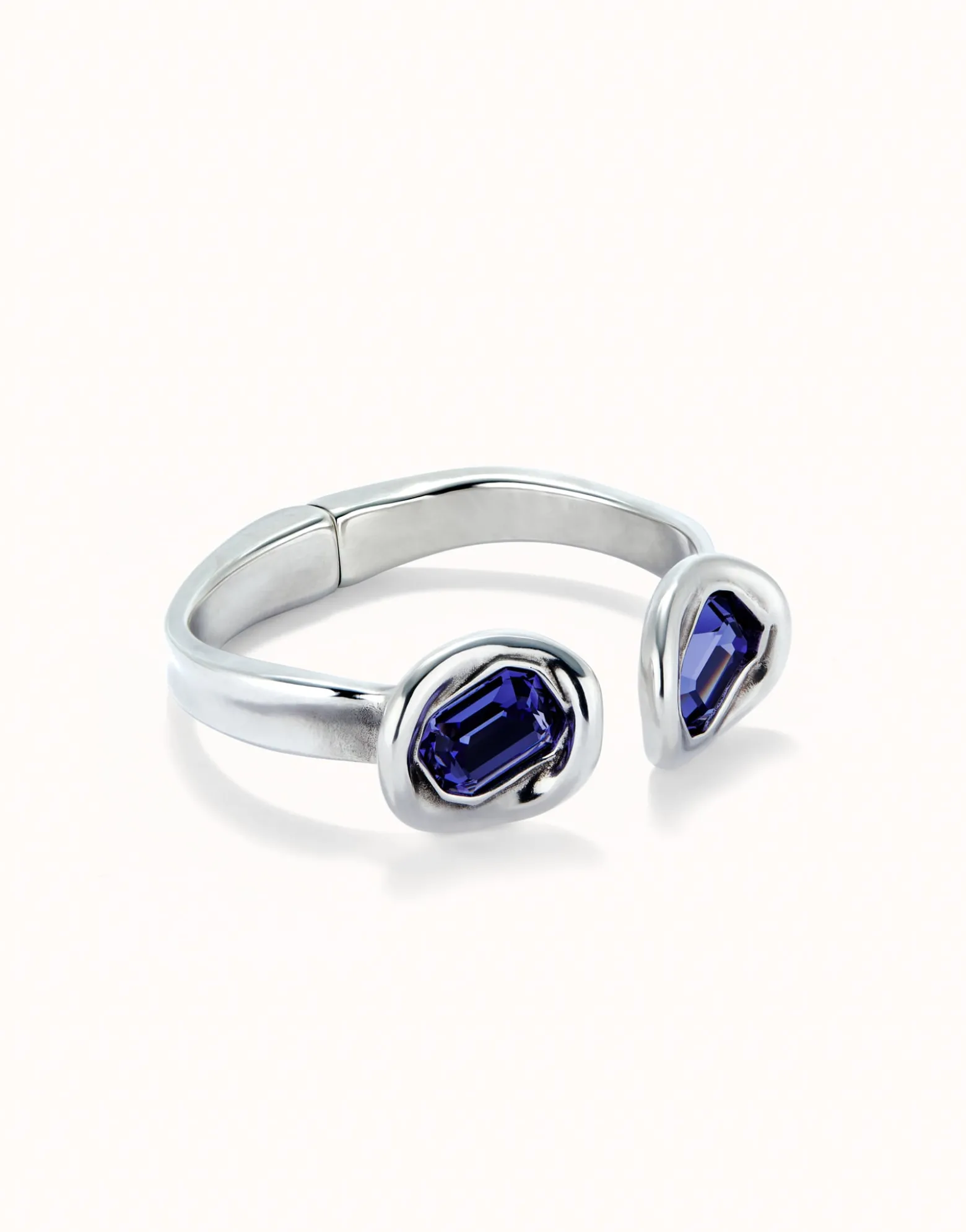 Bangle bracelet with two purple crystals