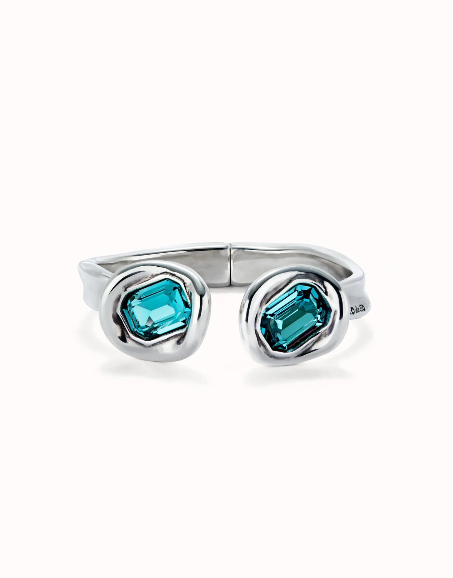 Bangle bracelet with two sky-blue crystals