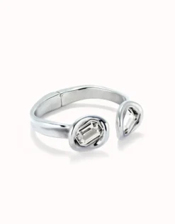 Bangle bracelet with two white crystals
