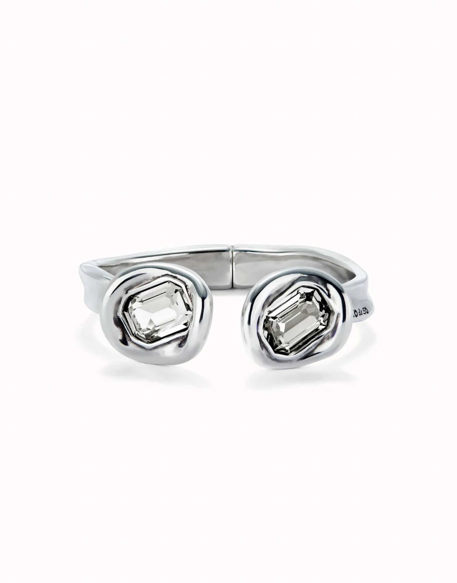 Bangle bracelet with two white crystals