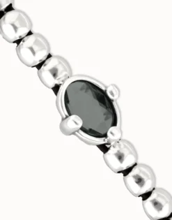Beaded bracelet with oval faceted black crystal
