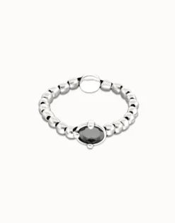 Beaded bracelet with oval faceted black crystal