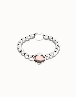 Beaded bracelet with pink oval faceted crystal