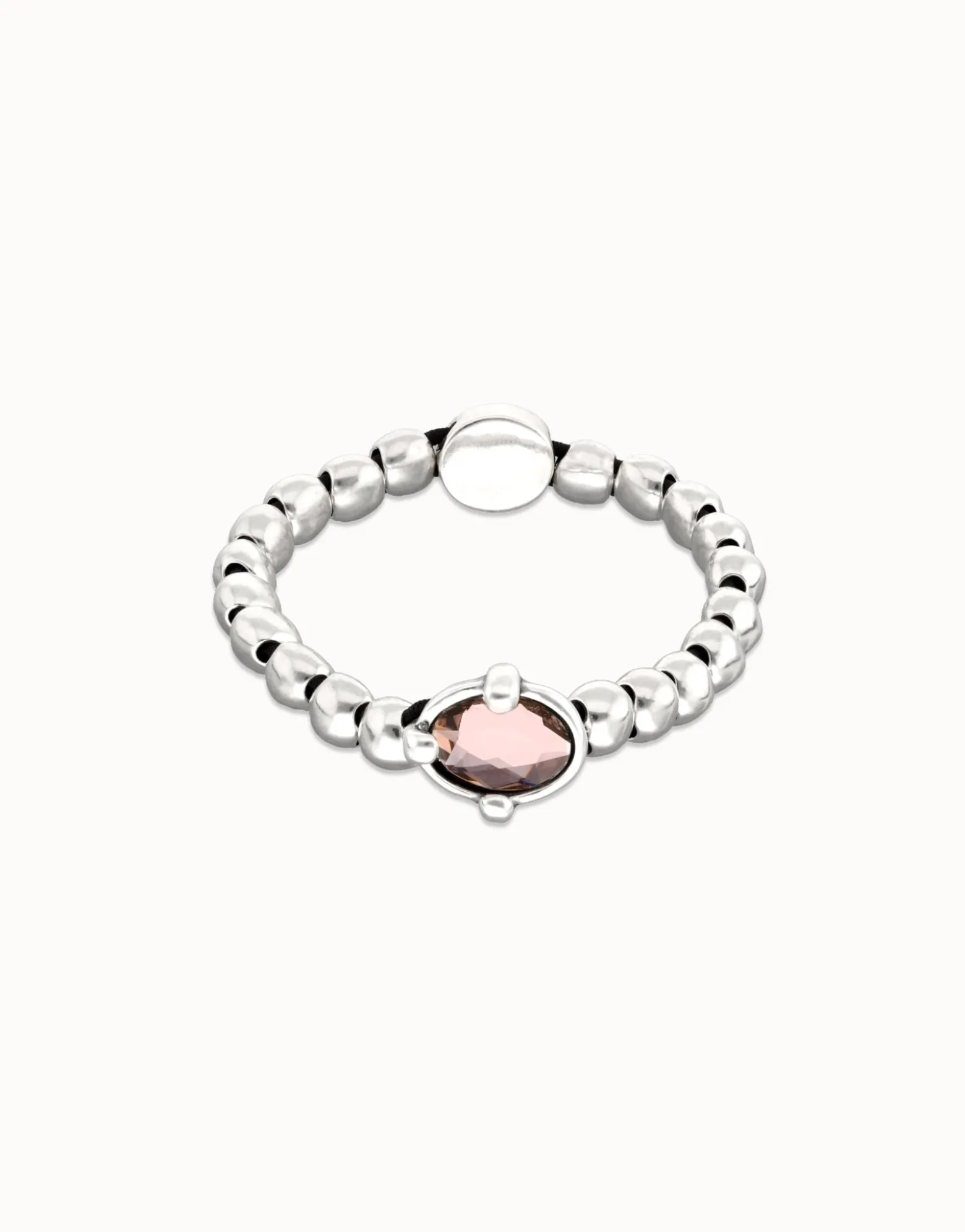 Beaded bracelet with pink oval faceted crystal