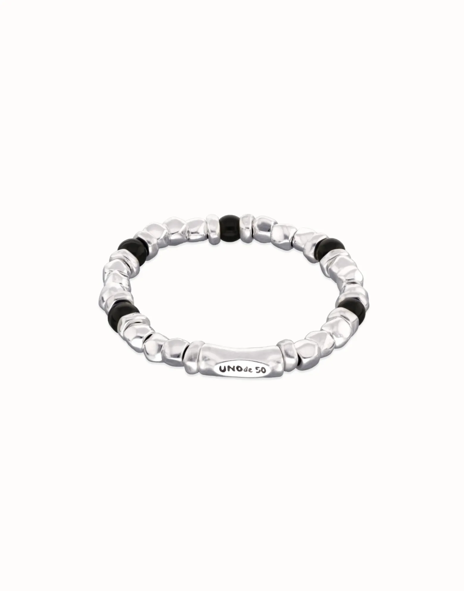 Beaded bracelet with silver and black Murano glass beads