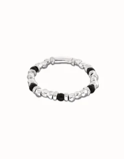 Beaded bracelet with silver and black Murano glass beads