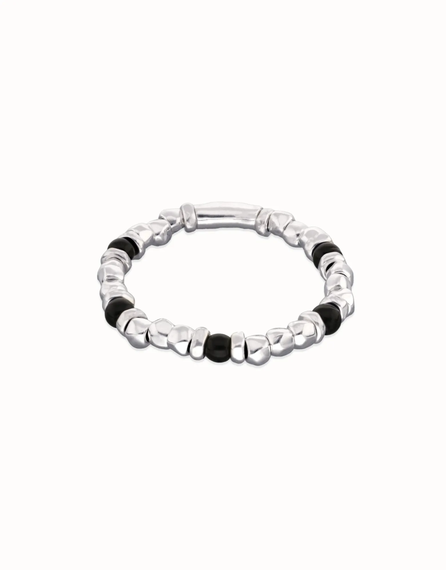 Beaded bracelet with silver and black Murano glass beads
