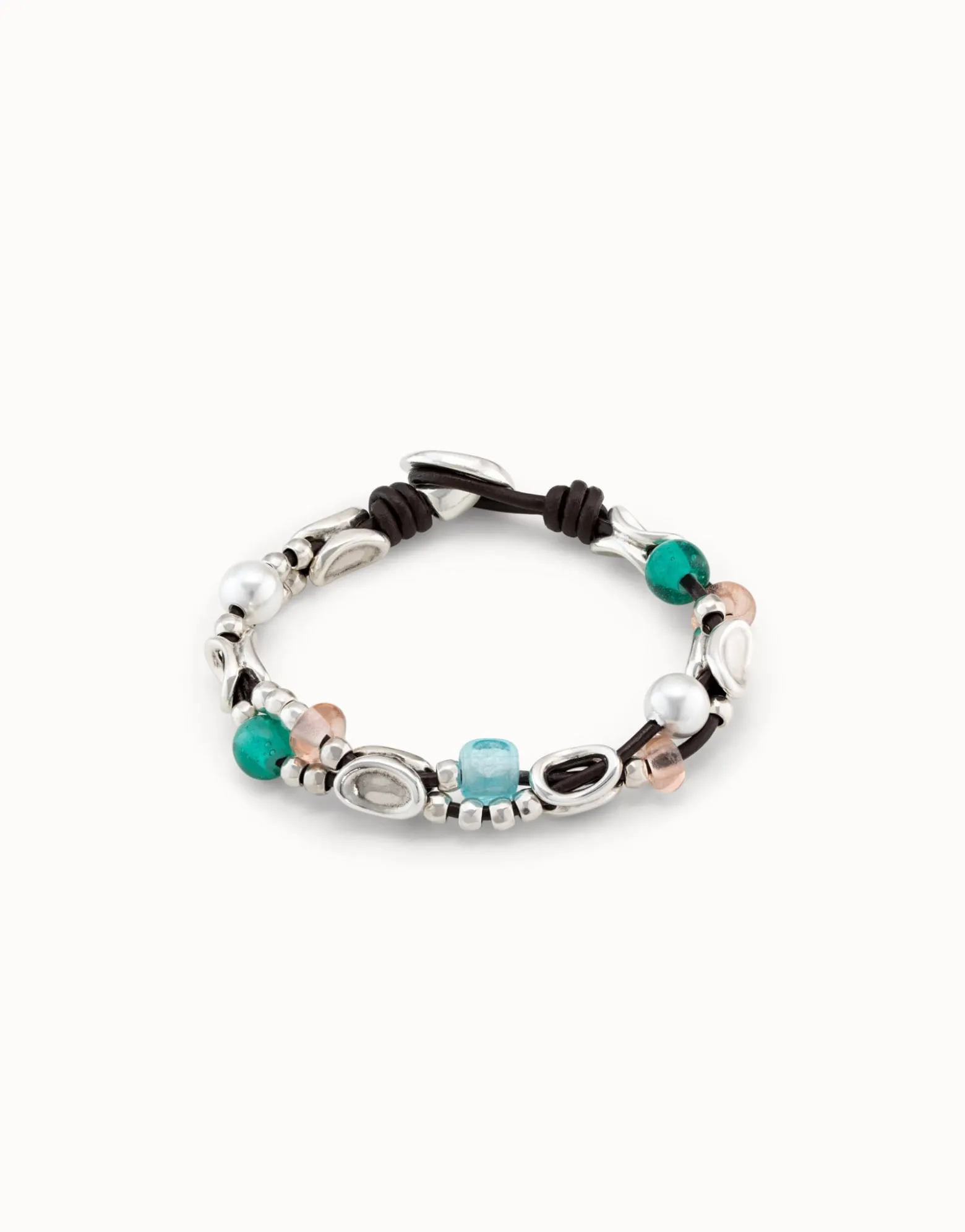Beaded leather bracelet with crystals