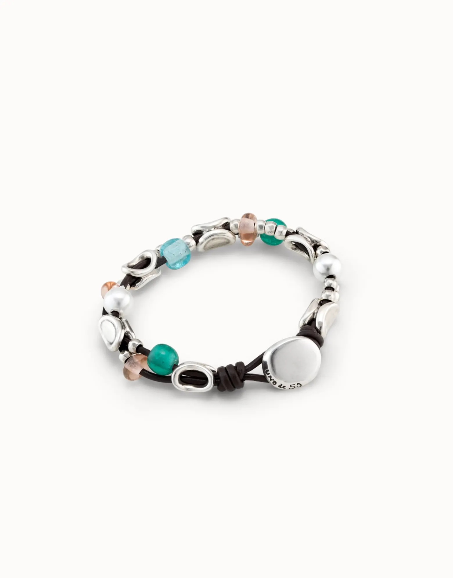 Beaded leather bracelet with crystals
