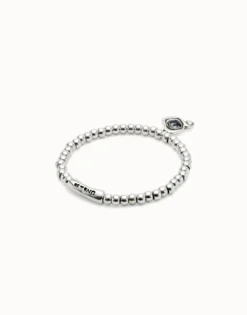 Beaded stretch bracelet with heart and black crystal