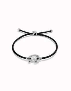 Black cord bracelet with a pearl