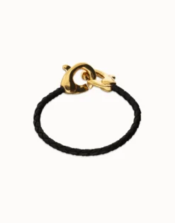 Black leather bracelet with interlocking carabiner