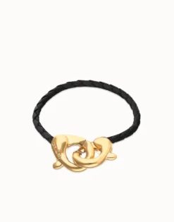 Black leather bracelet with interlocking carabiner