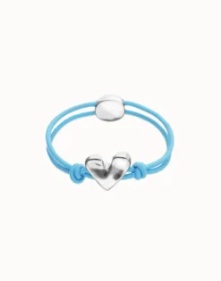 Blue elastic thread bracelet with heart