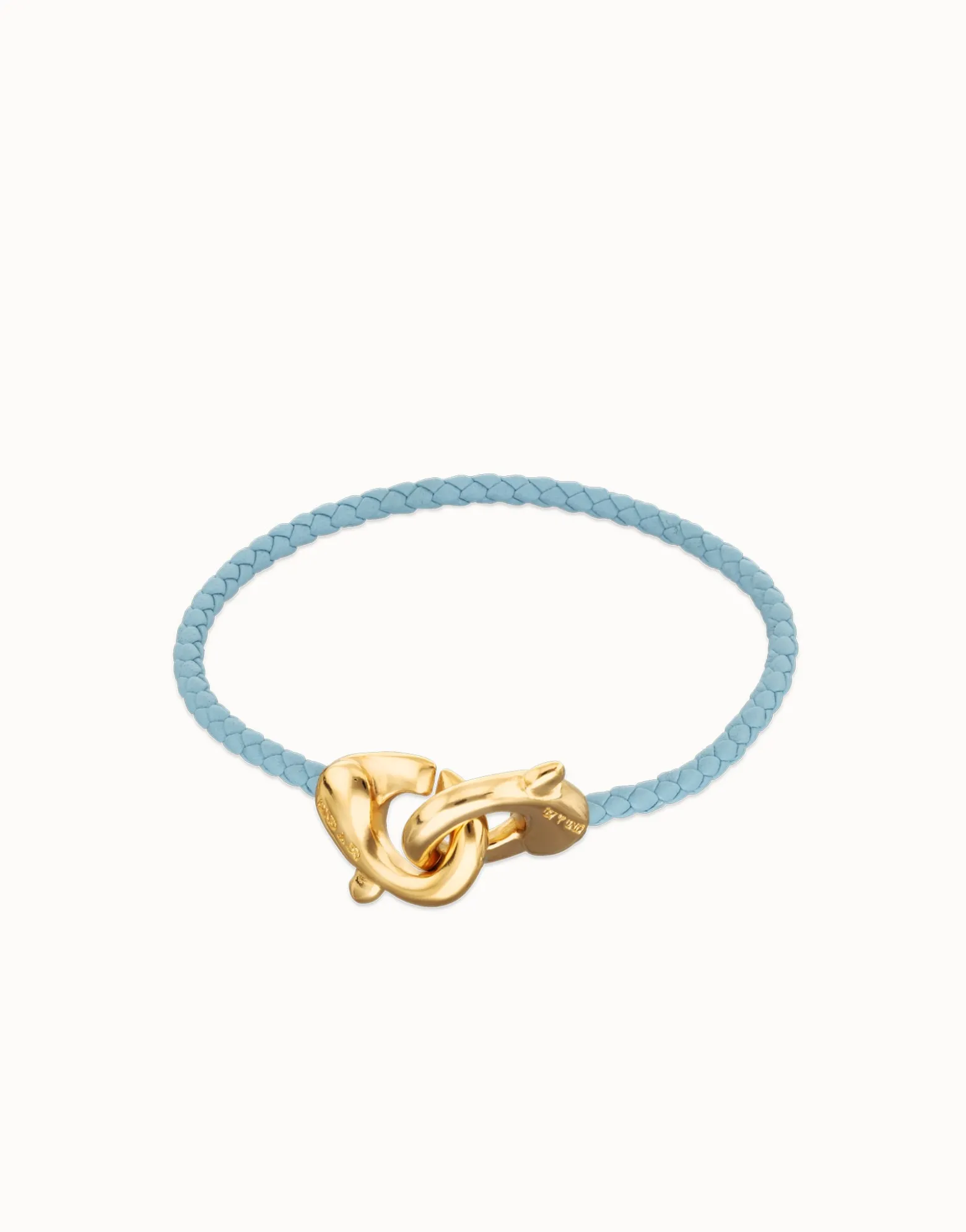 Blue leather bracelet with interlocking carabiner