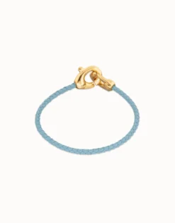 Blue leather bracelet with interlocking carabiner