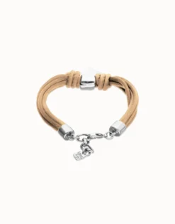 Bracelet in silk thread and camel leather with heart