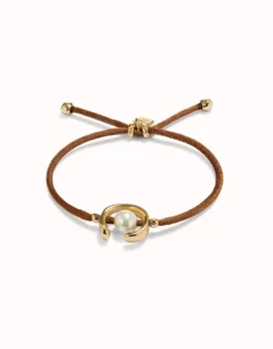 Brown cord bracelet with a pearl