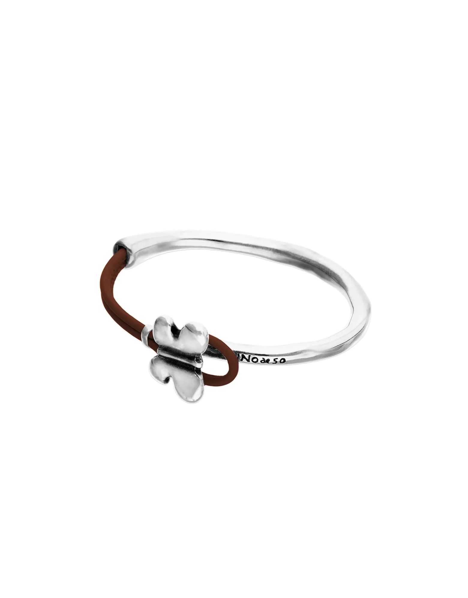 Brown leather bracelet with butterfly ornament