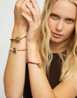 Brown leather bracelet with butterfly ornament
