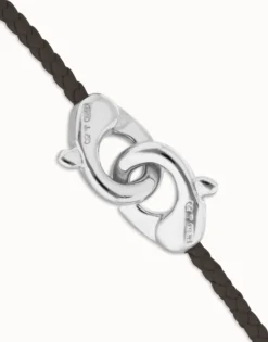 Brown leather bracelet with interlocking carabiner