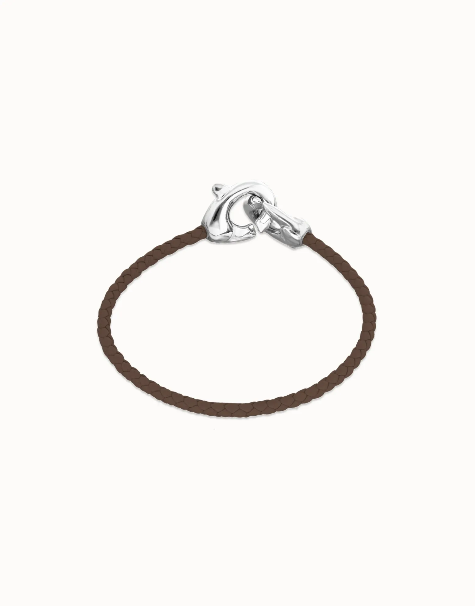 Brown leather bracelet with interlocking carabiner