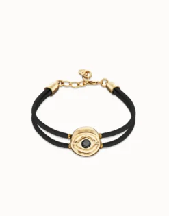 Double black leather birthstone bracelet with eye