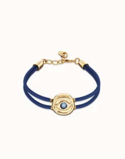 Double blue leather birthstone bracelet with eye