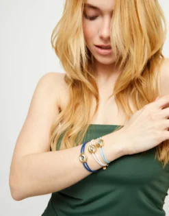 Double blue leather birthstone bracelet with eye