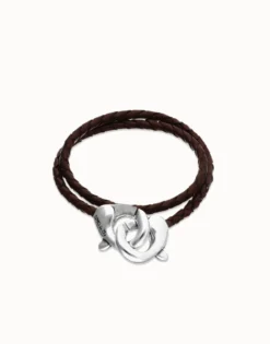 Double brown leather bracelet with interlocking carabiner