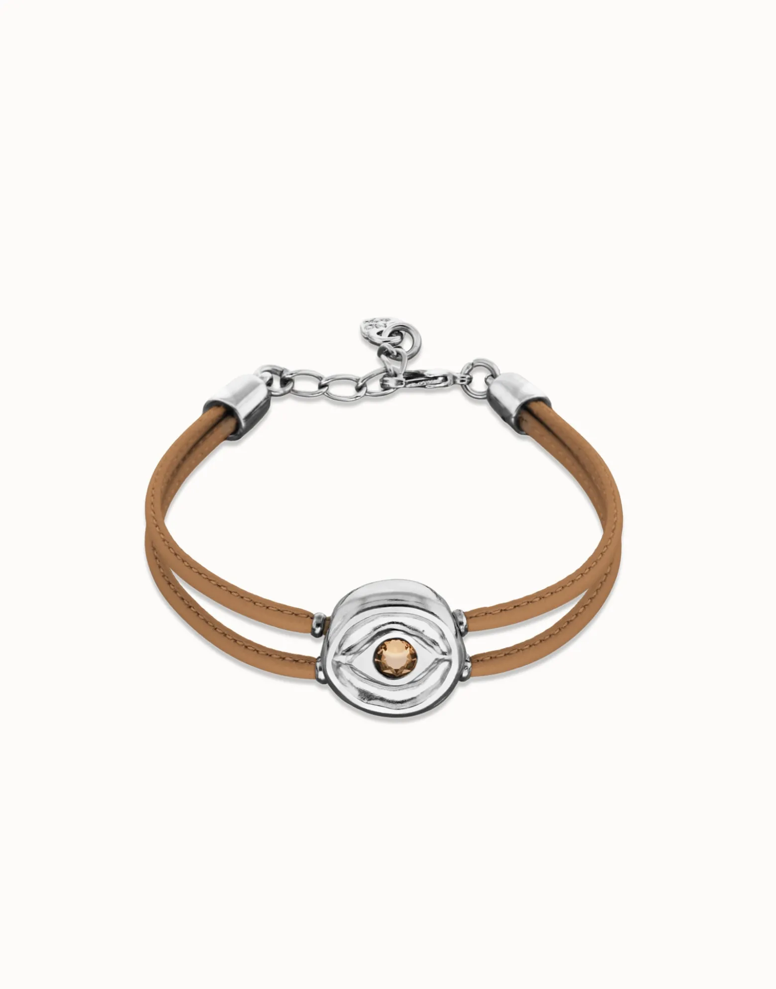 Double cream leather birthstone bracelet with eye