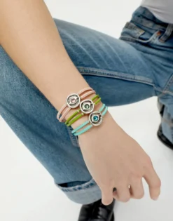 Double green leather birthstone bracelet with eye