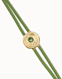 Double green leather birthstone bracelet with eye