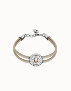 Double ivory leather birthstone bracelet with eye