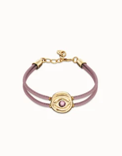 Double lilac leather birthstone bracelet with eye