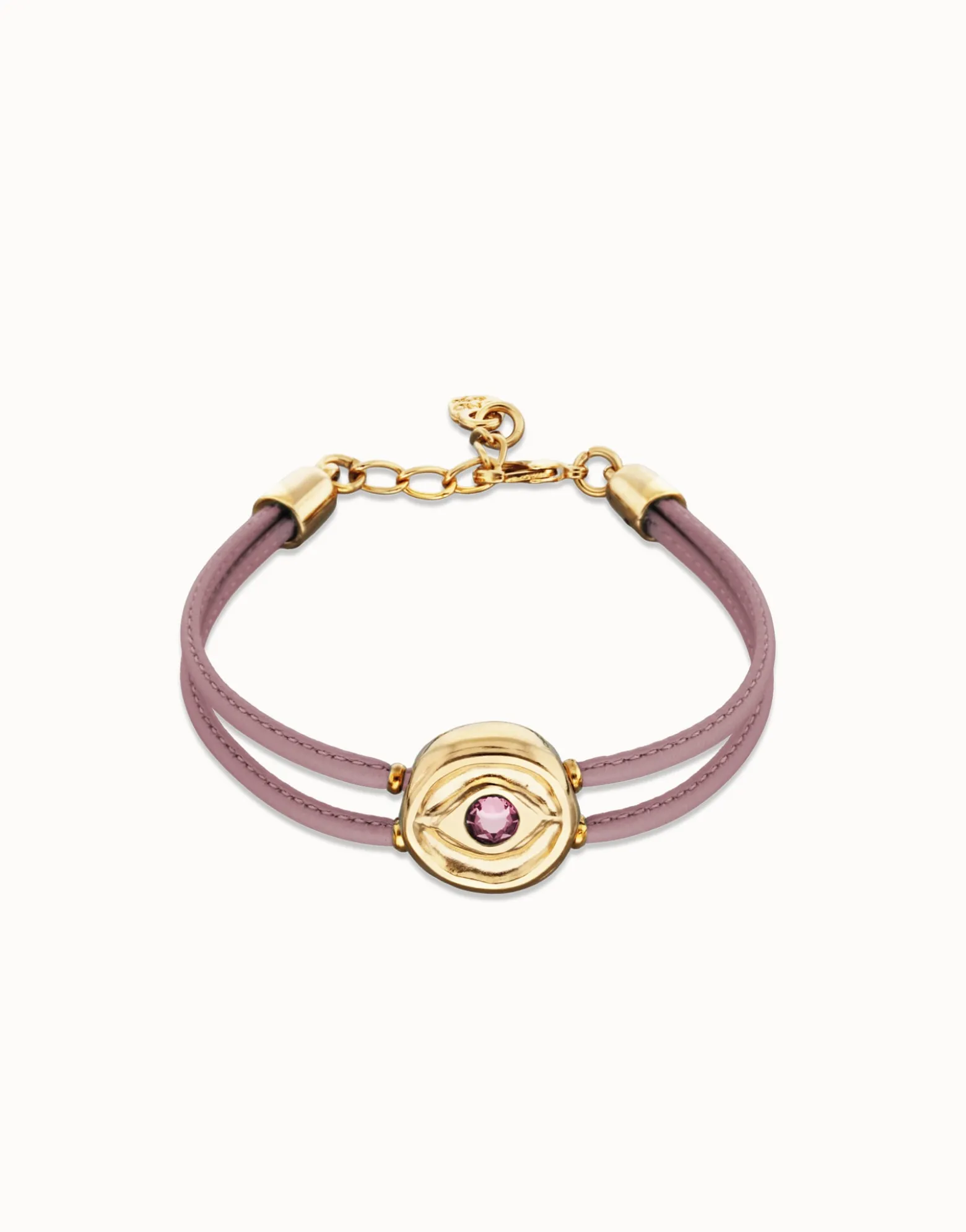 Double lilac leather birthstone bracelet with eye
