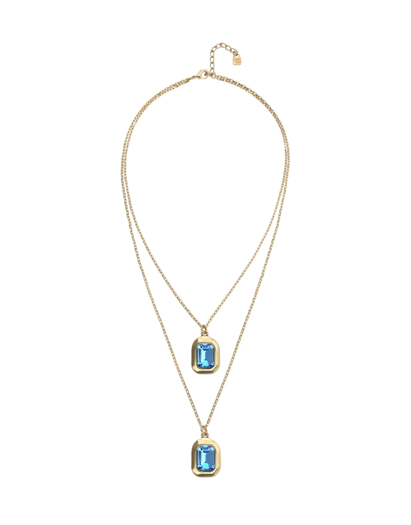 Double necklace with two rectangular faceted crystals