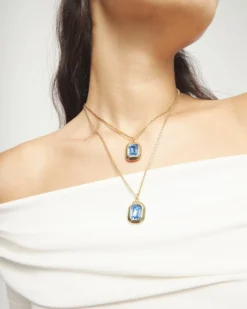 Double necklace with two rectangular faceted crystals