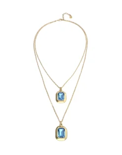 Double necklace with two rectangular faceted crystals