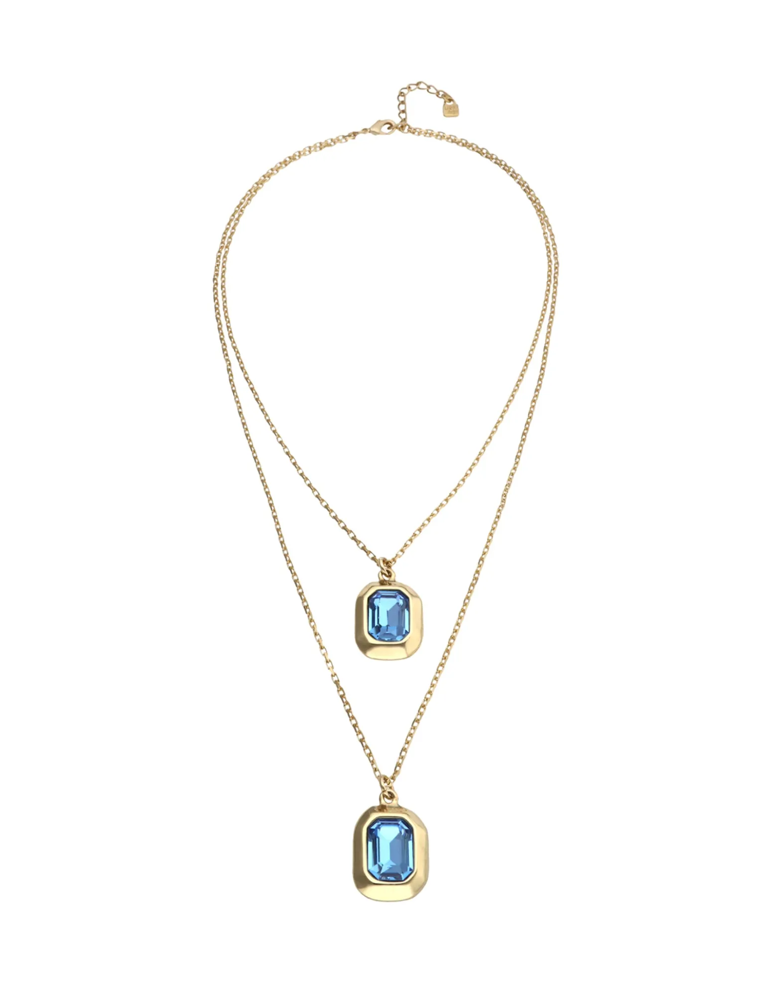 Double necklace with two rectangular faceted crystals