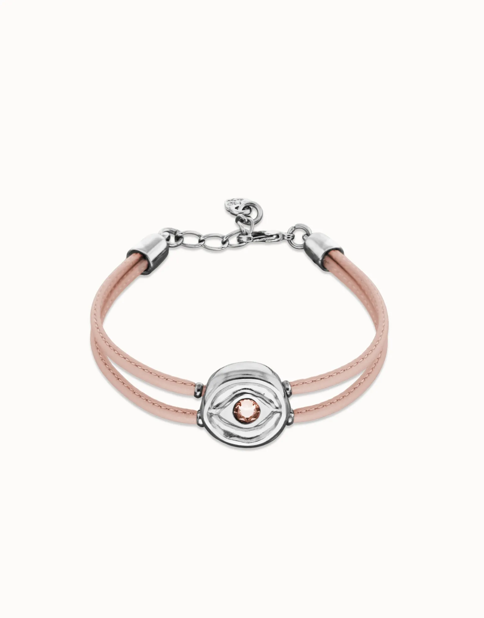 Double pink leather birthstone bracelet with eye