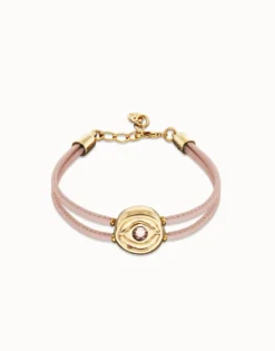 Double pink leather birthstone bracelet with eye