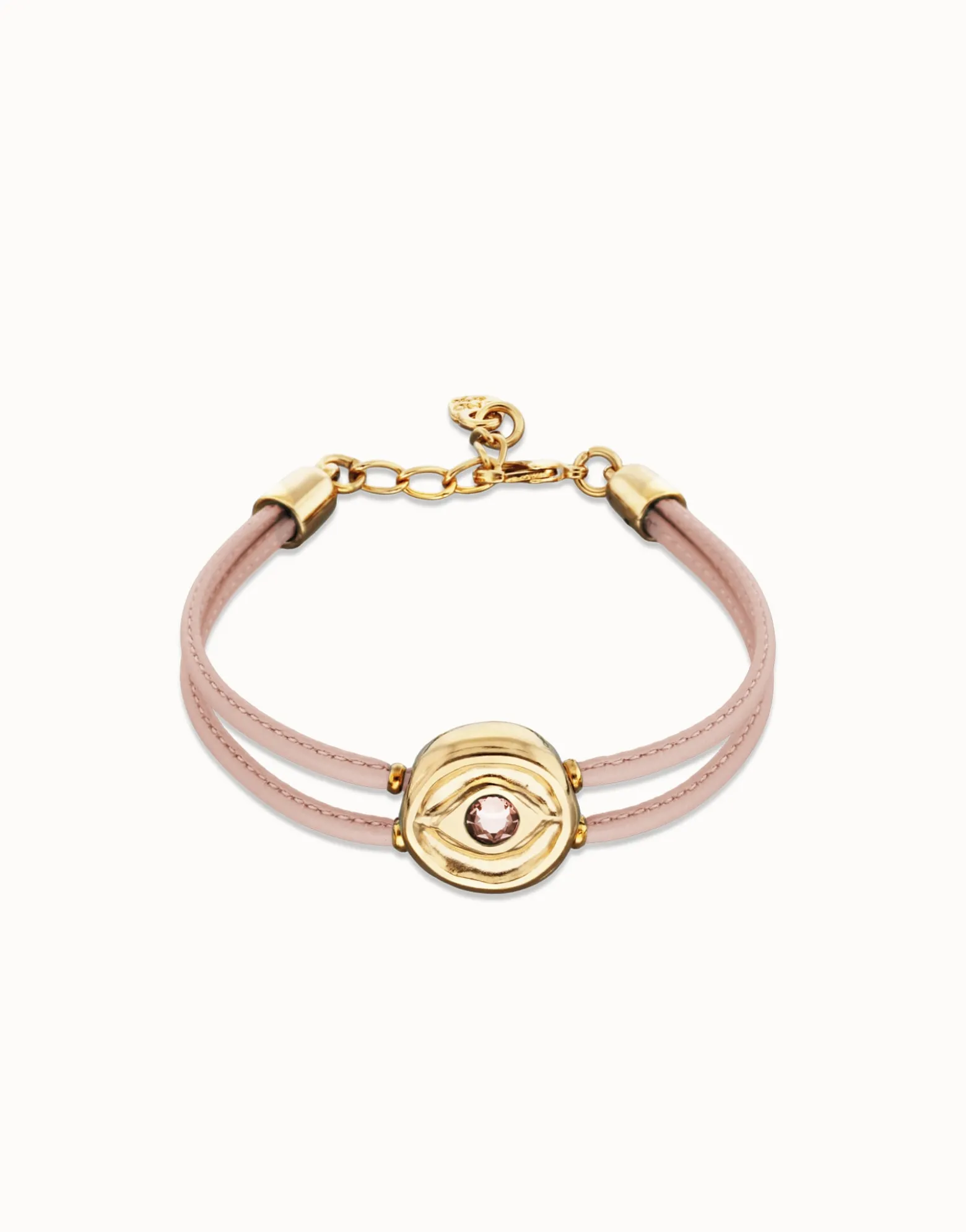 Double pink leather birthstone bracelet with eye