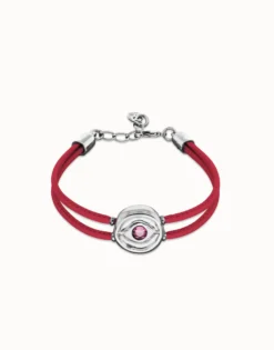 Double pink leather birthstone bracelet with eye