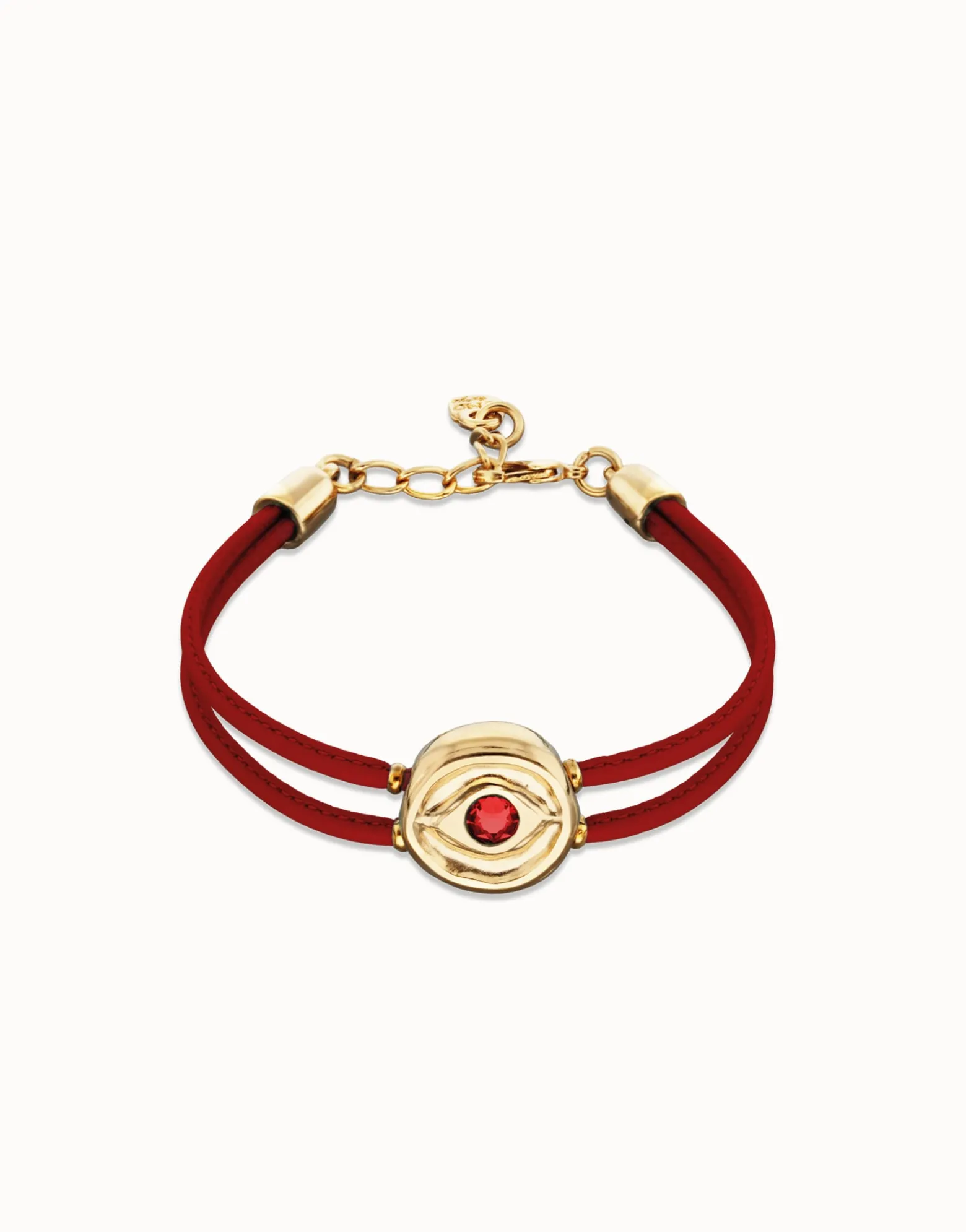 Double red leather birthstone bracelet with eye