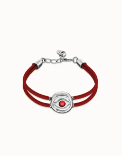 Double red leather birthstone bracelet with eye