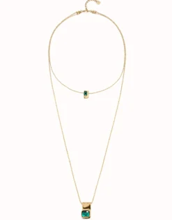 Double strand chain necklace with green crystals